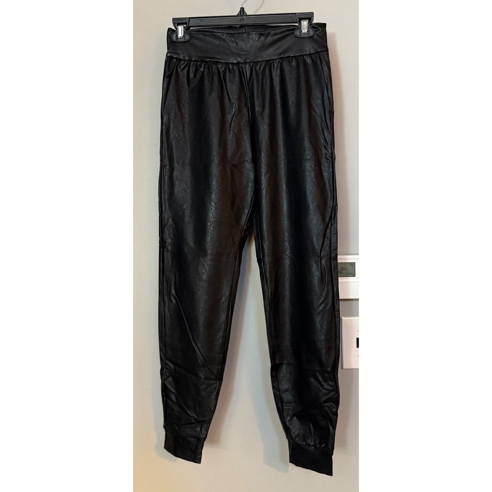 Commando Faux Leather Jogger Pants Black Pockets Womens Size XS‎ Elastic Waist